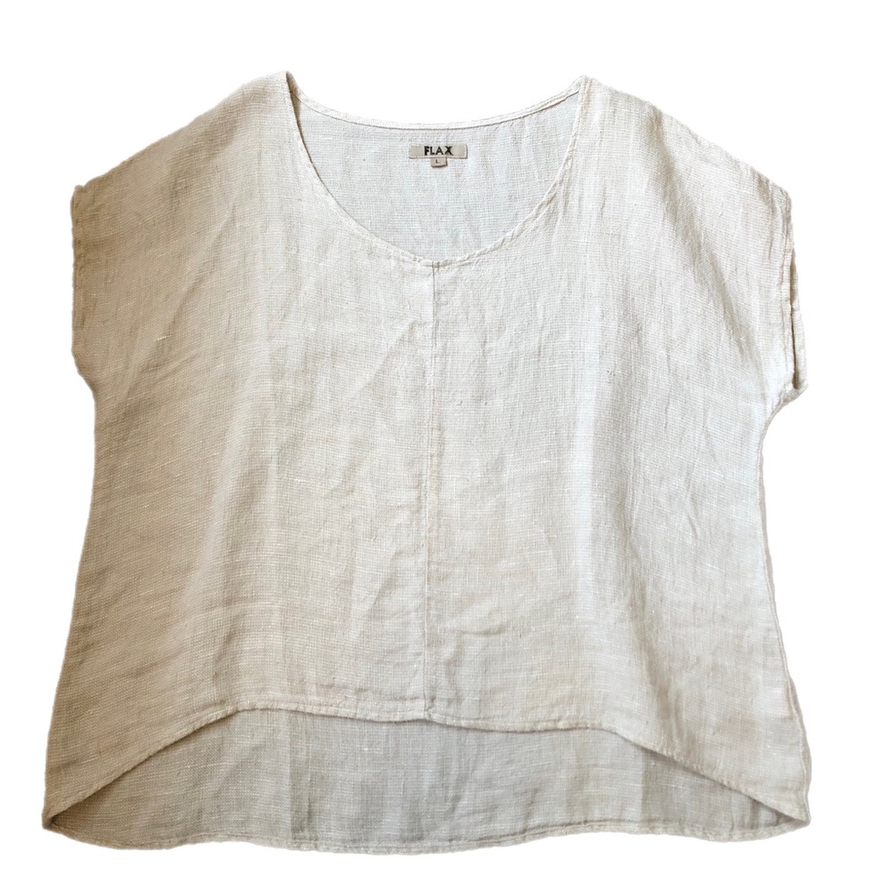 FLAX Off White Linen Top Size L